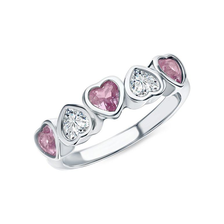 Серебряное кольцо с фианитами и синтетическим корундом