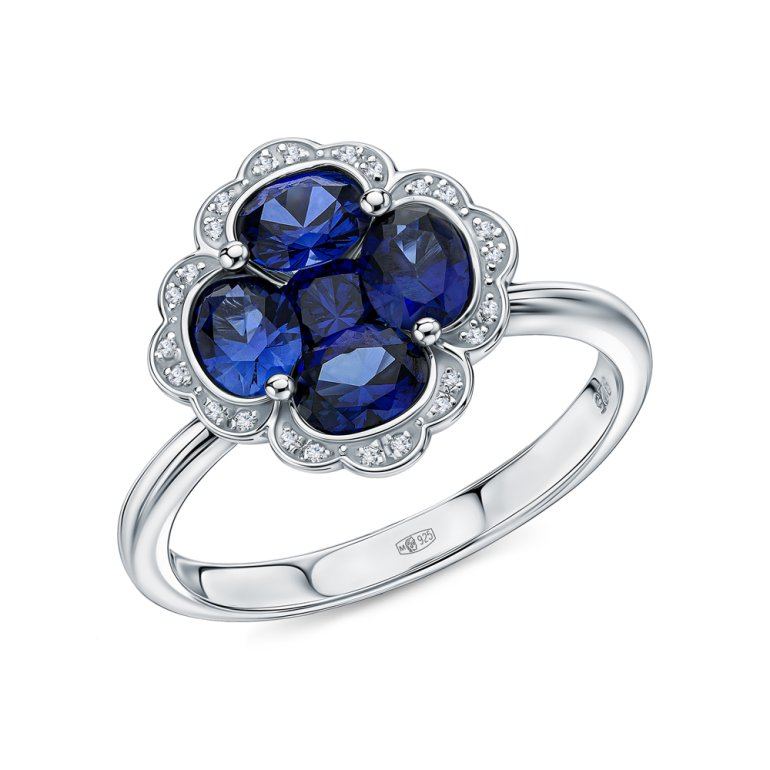 Серебряное кольцо с фианитами и корундом